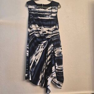 INC Sleeveless Blue & White Dress w/ Flattering Fit & Gathered Waist & Zipper